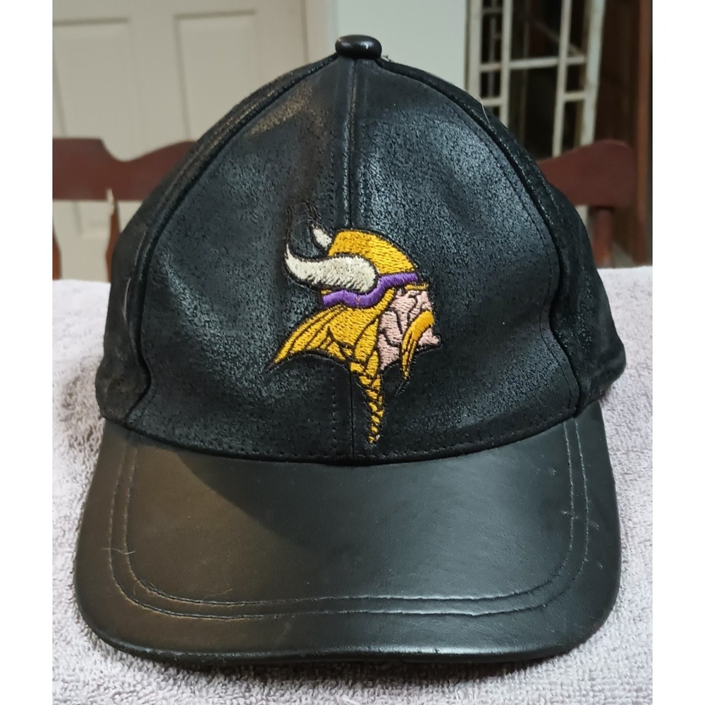 Vintage Drew Pearson Minnesota Vikings Black Cap Leather Visor NFL Hat
